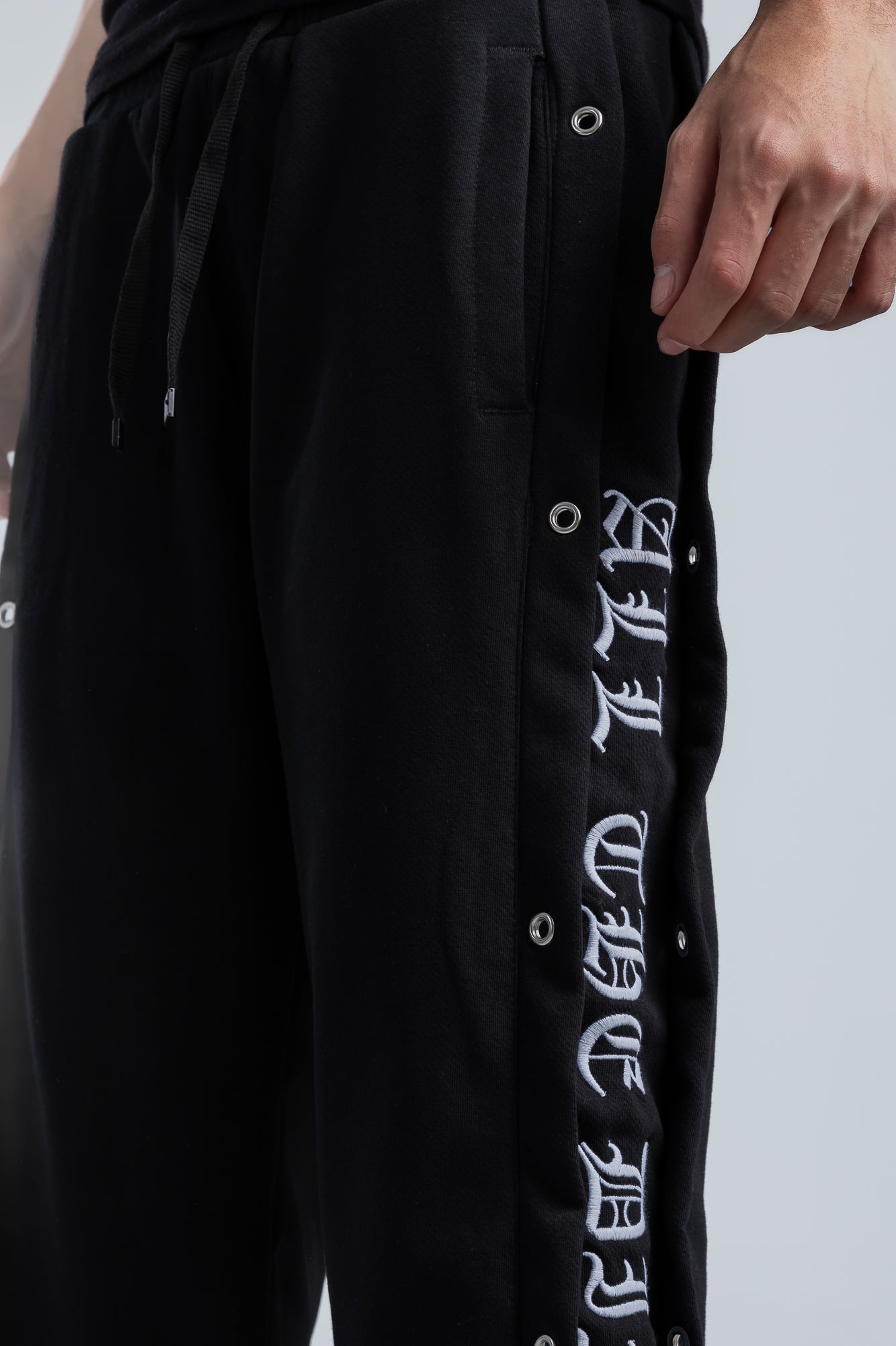 Black Wide Leg Sweatpants with Side Print