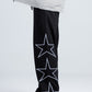 Black Side Stars Print Wide Leg Sweatpants