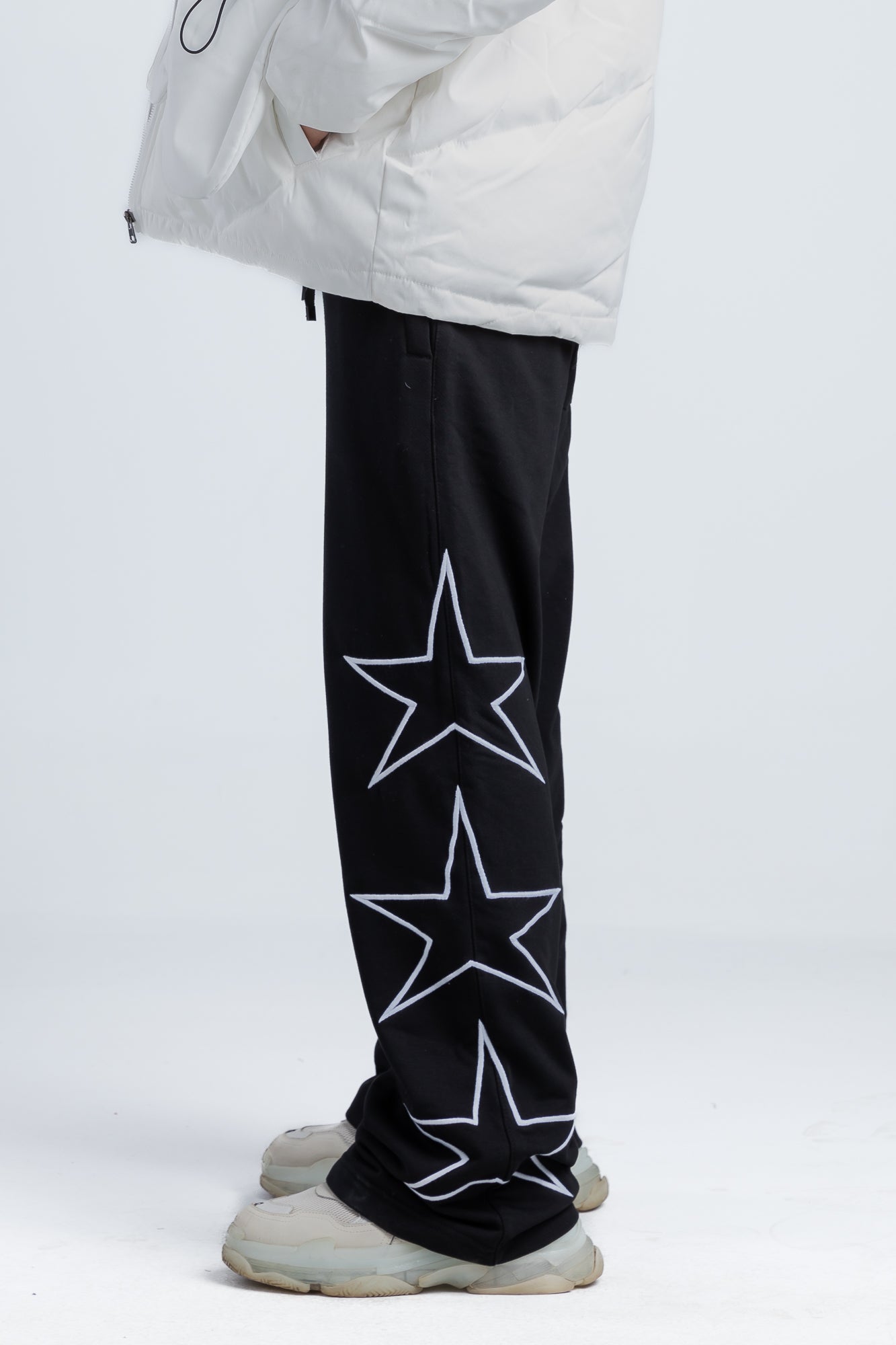 Black Side Stars Print Wide Leg Sweatpants