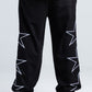 Black Side Stars Print Wide Leg Sweatpants