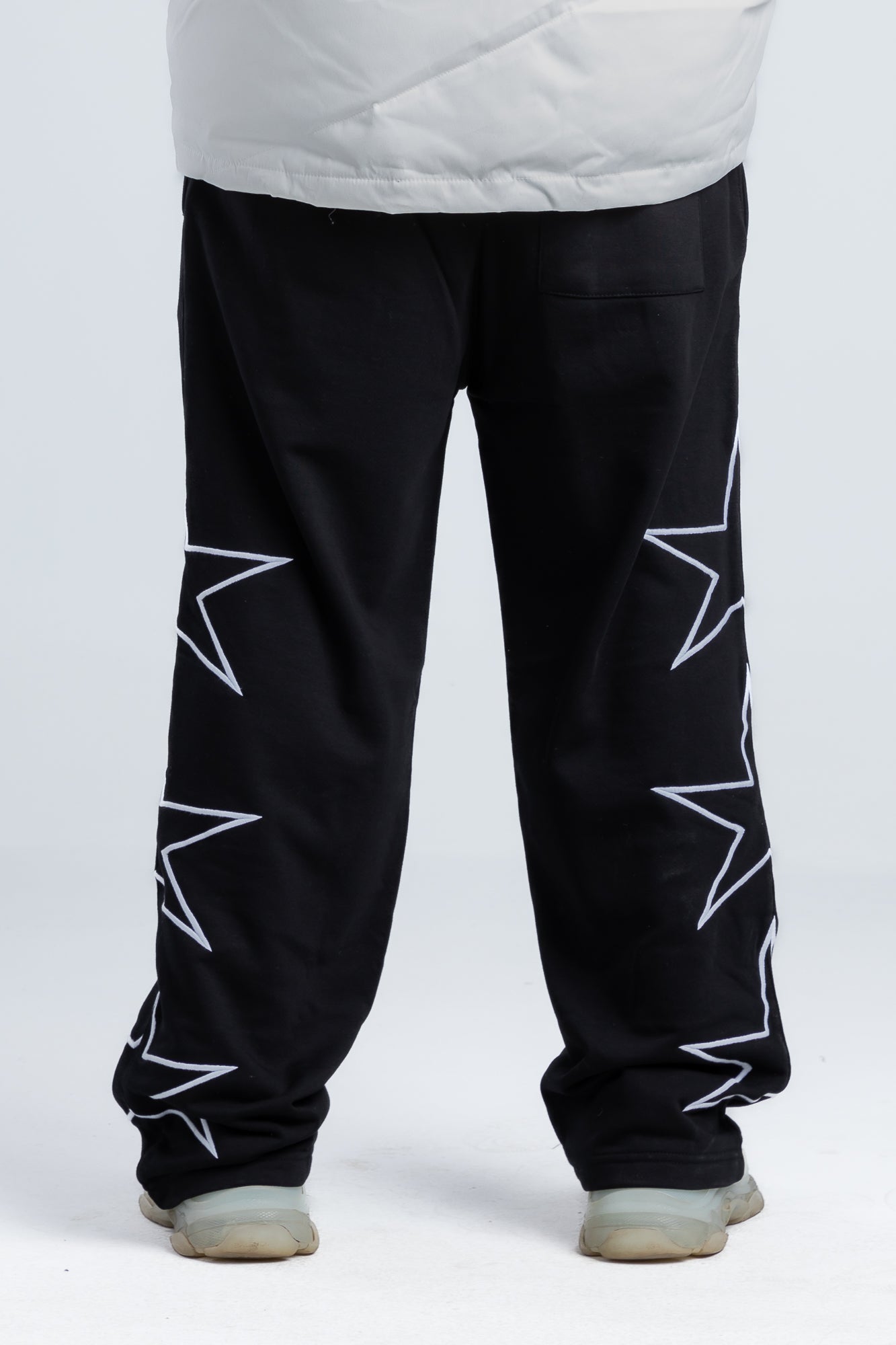 Black Side Stars Print Wide Leg Sweatpants