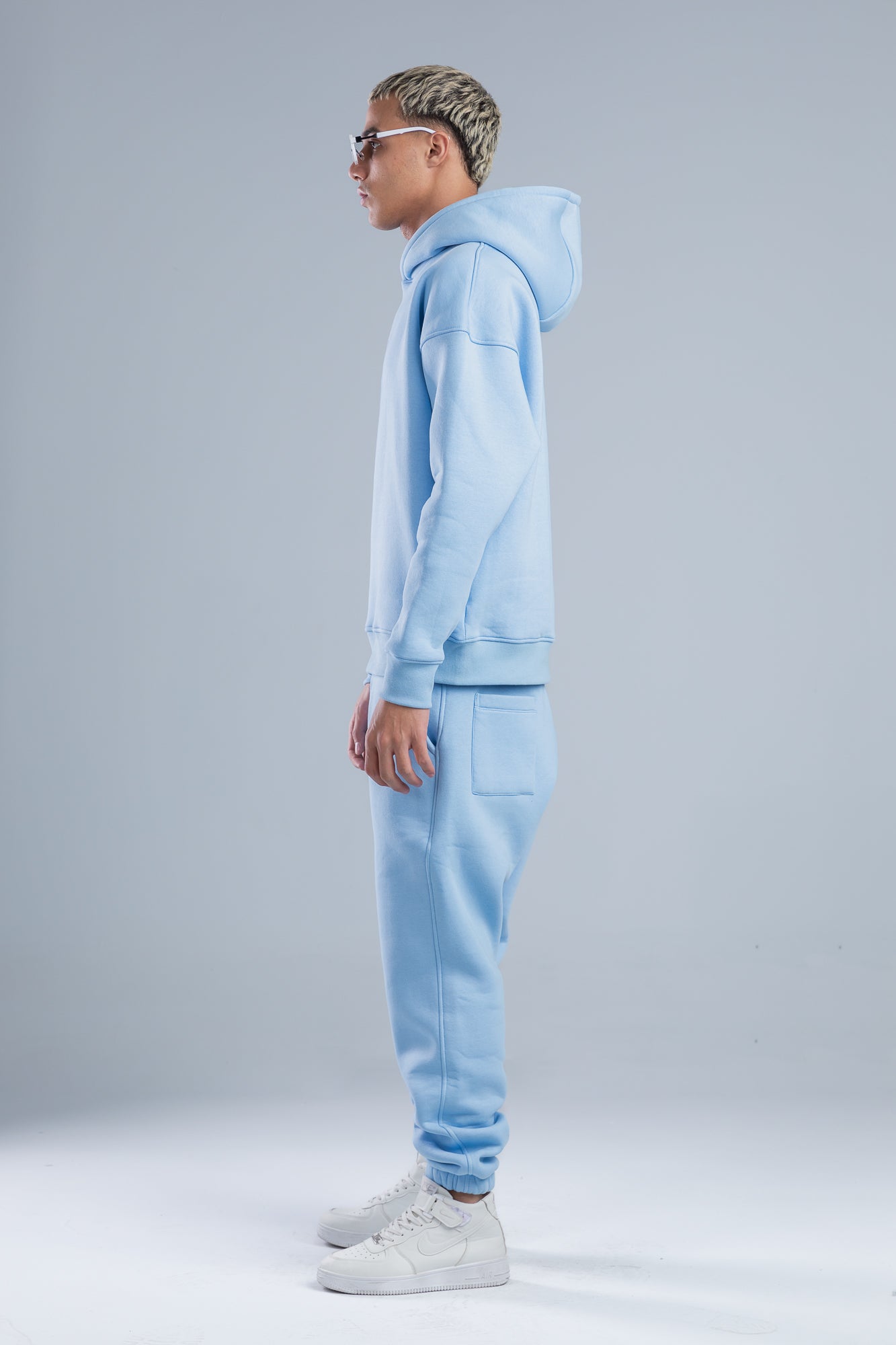 Sky Blue Front Embroidery Oversized Hoodie