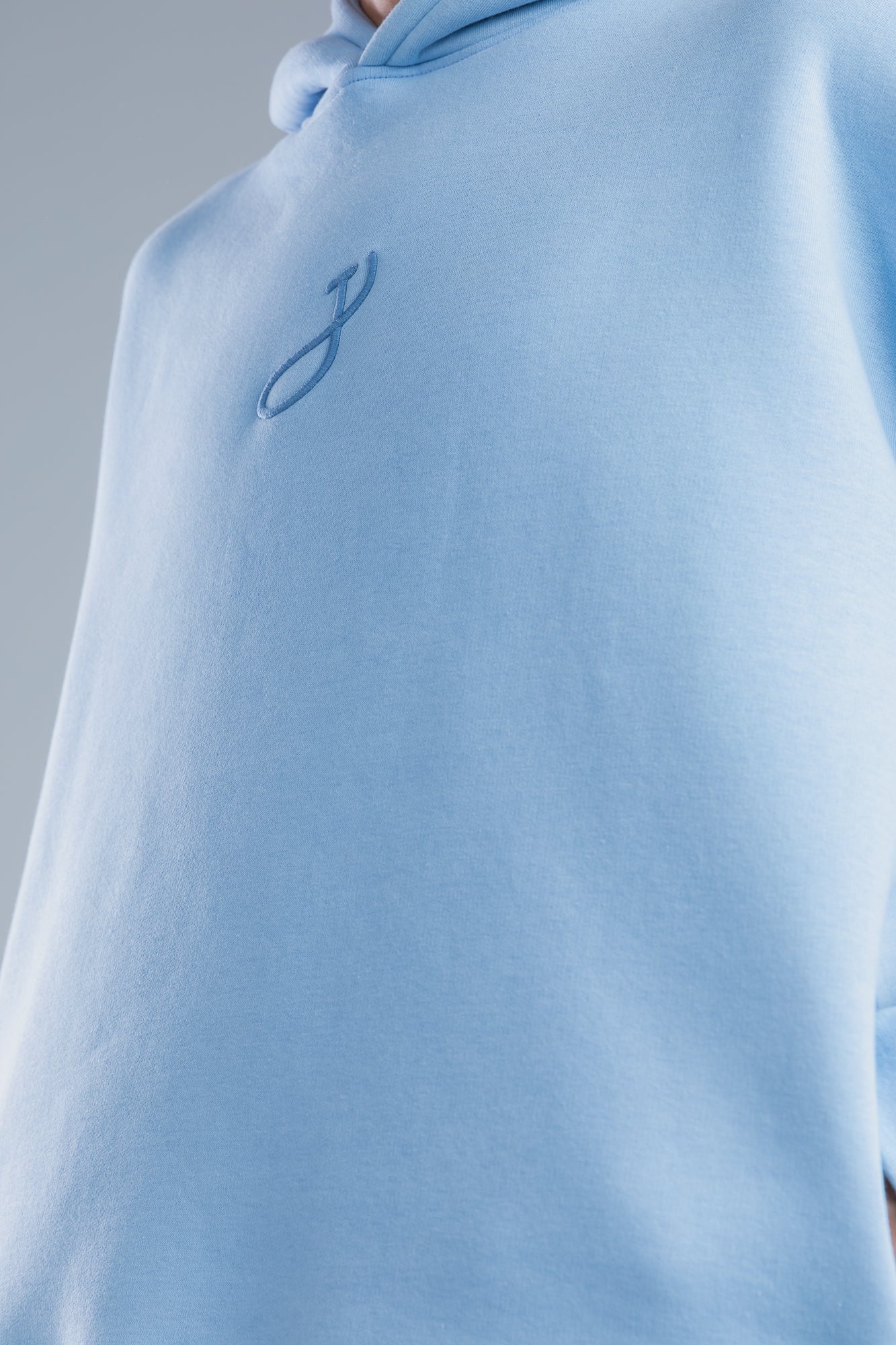 Sky Blue Front Embroidery Oversized Hoodie