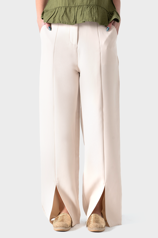 Beige Front Slits Pants