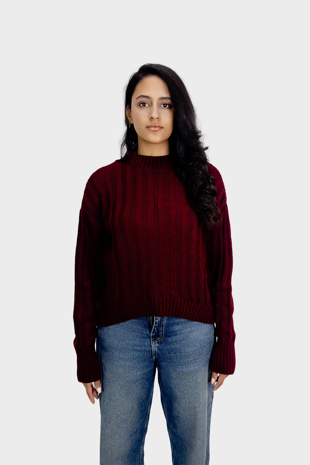 Maroon High Hip Ribbed Pullover