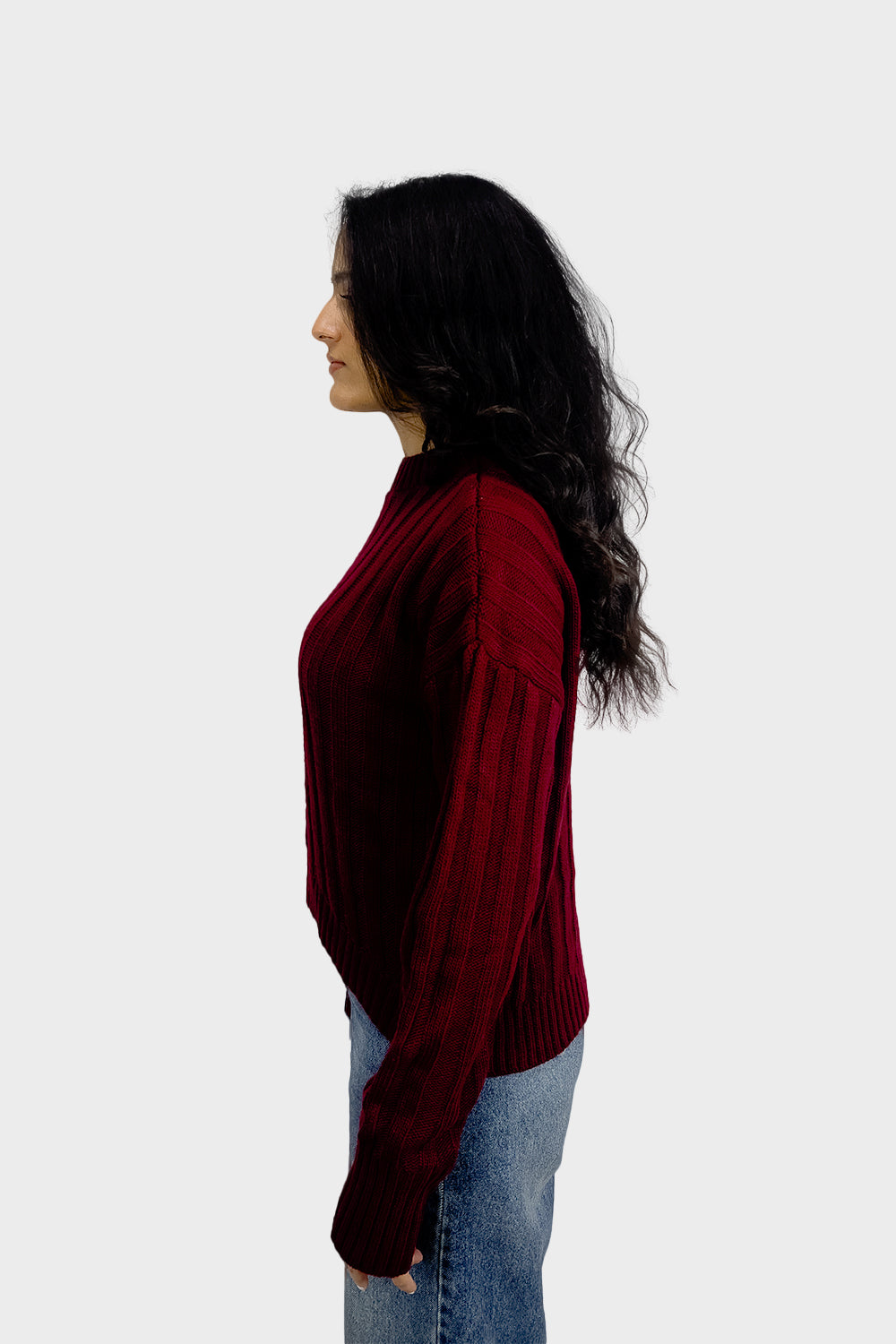 Maroon High Hip Ribbed Pullover