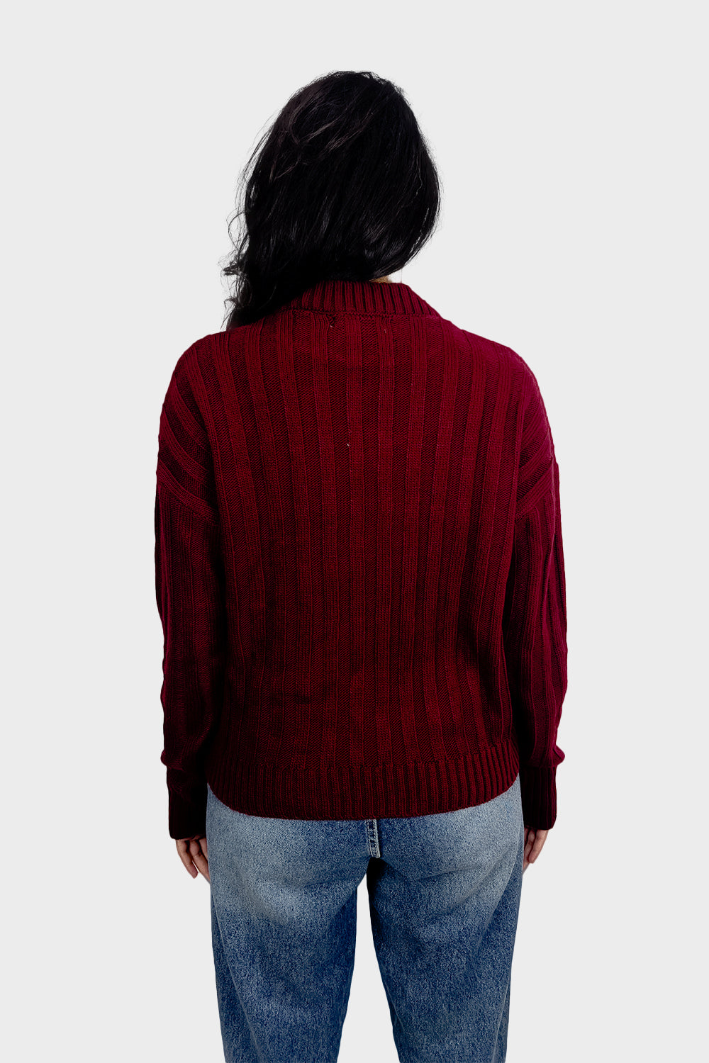 Maroon High Hip Ribbed Pullover