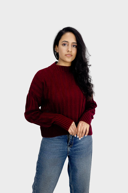 Maroon High Hip Ribbed Pullover