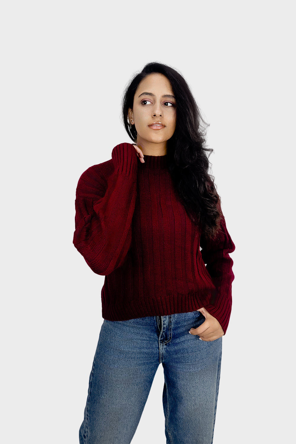 Maroon High Hip Ribbed Pullover