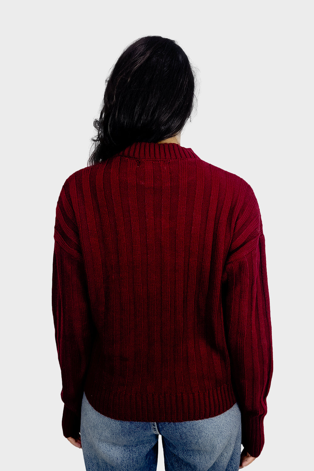 Maroon High Hip Ribbed Pullover