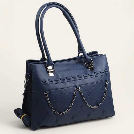 Navy Handbag Decorated with Chain