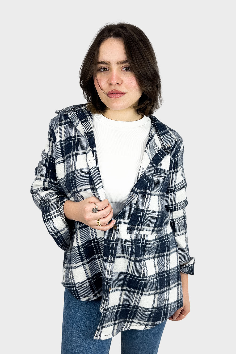 Navy Wool Checked Shirt