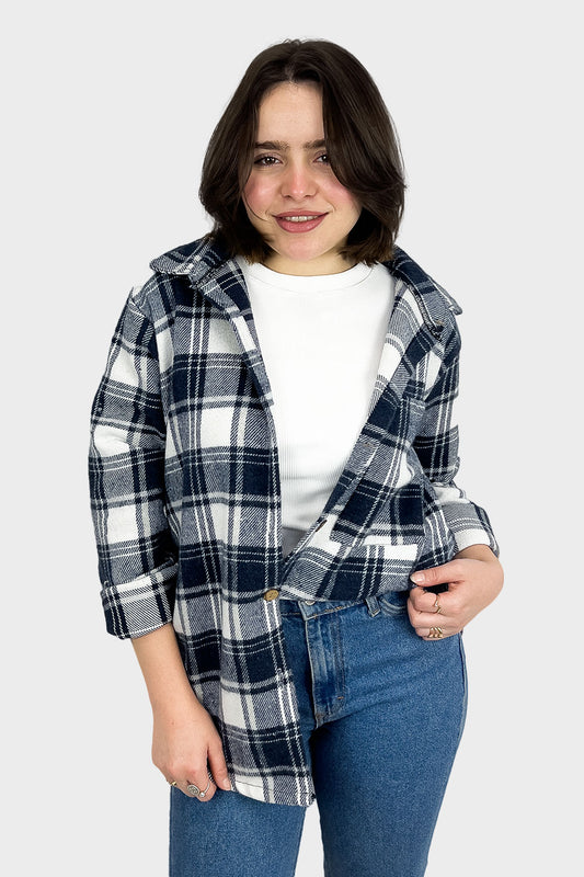 قميص كاروهات صوف كحلي