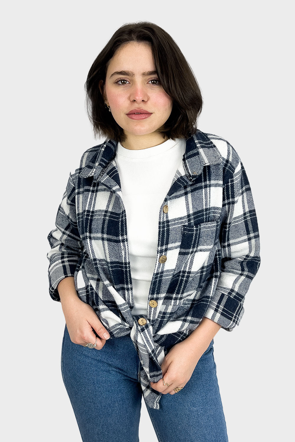 Navy Wool Checked Shirt