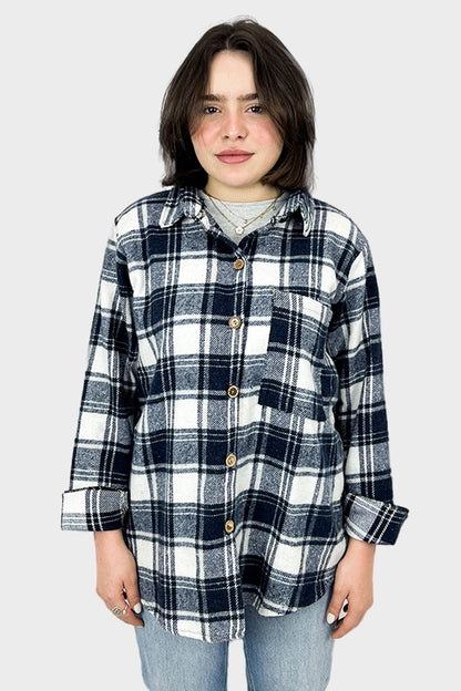 So-off Navy Wool Checked Shirt