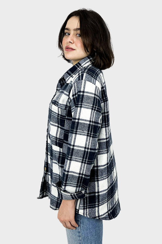 So-off Navy Wool Checked Shirt