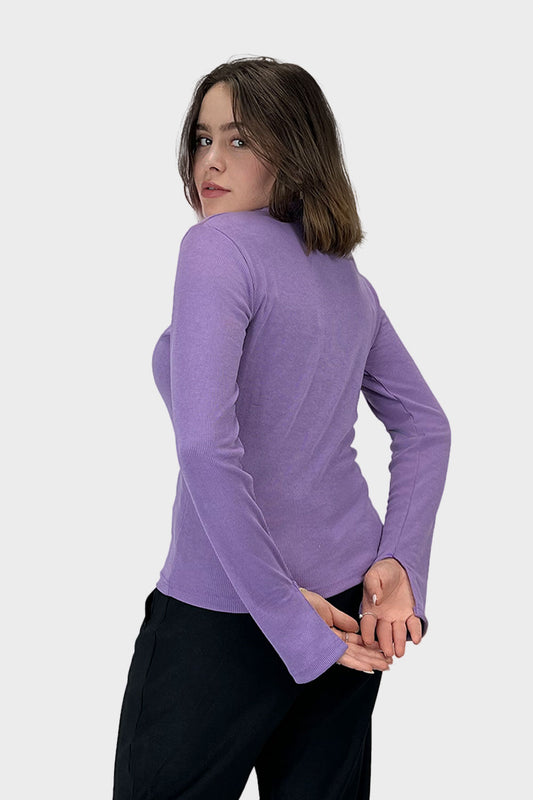 Okoye Lavender Ribbed Top With Bracelet Slit