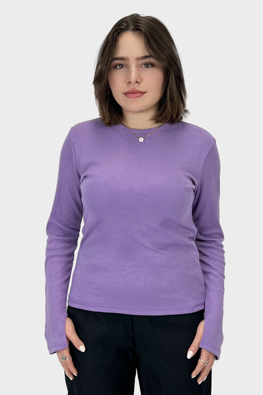 Okoye Lavender Ribbed Top With Bracelet Slit