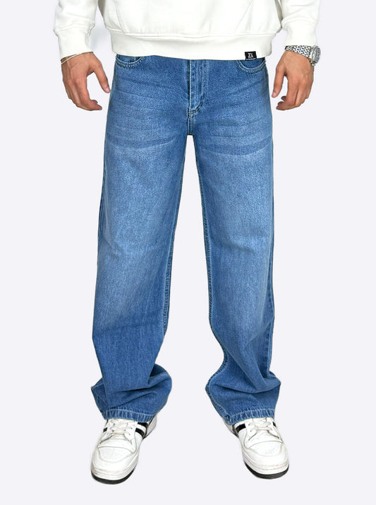 Wide Leg Cotton Jeans, Blue