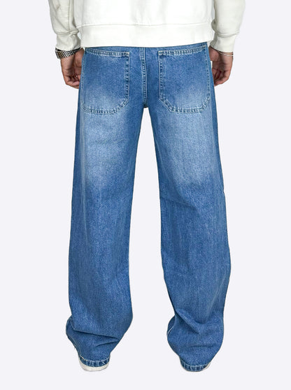 Wide Leg Cotton Jeans, Blue
