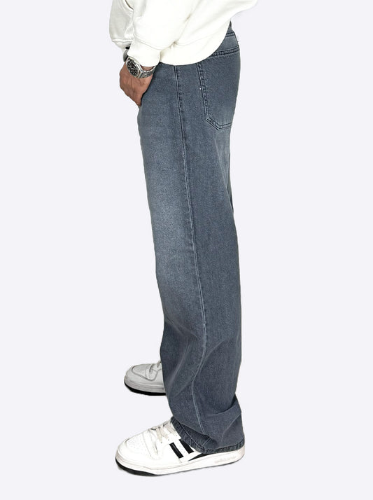 Wide Leg Cotton Jeans, Light Gray