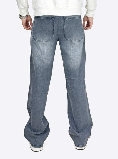 Wide Leg Cotton Jeans, Light Gray