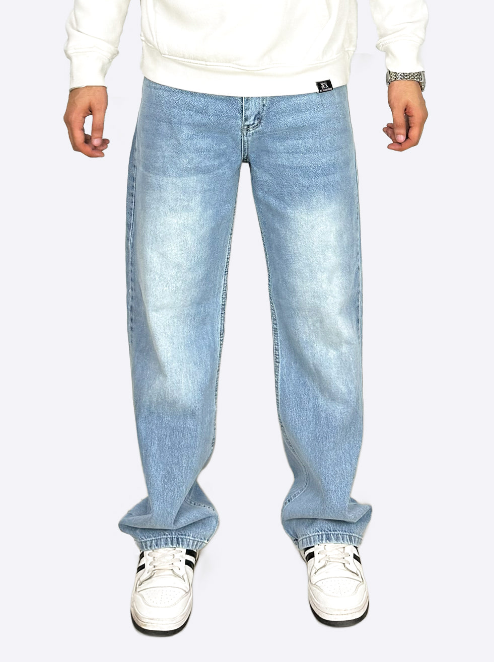 Wide Leg Cotton Jeans, Light Blue