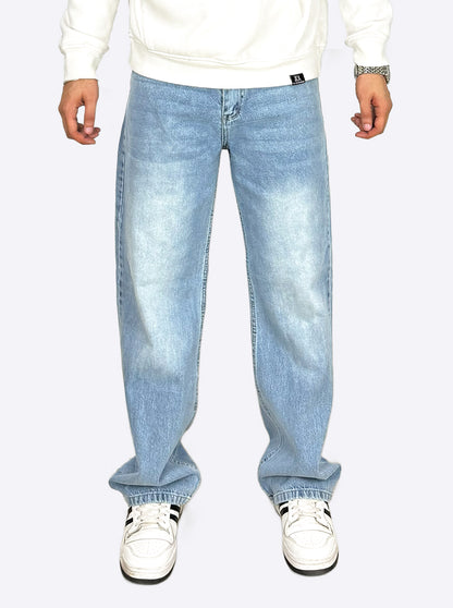 Wide Leg Cotton Jeans, Light Blue