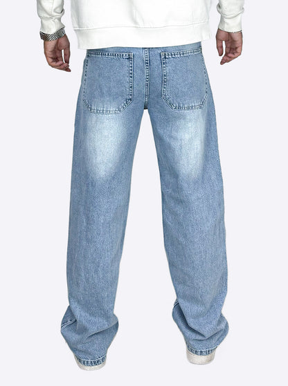 Wide Leg Cotton Jeans, Light Blue