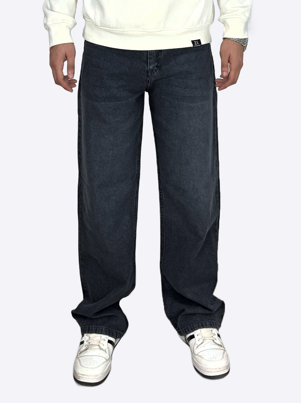 Wide Leg Cotton Jeans, Dark Gray