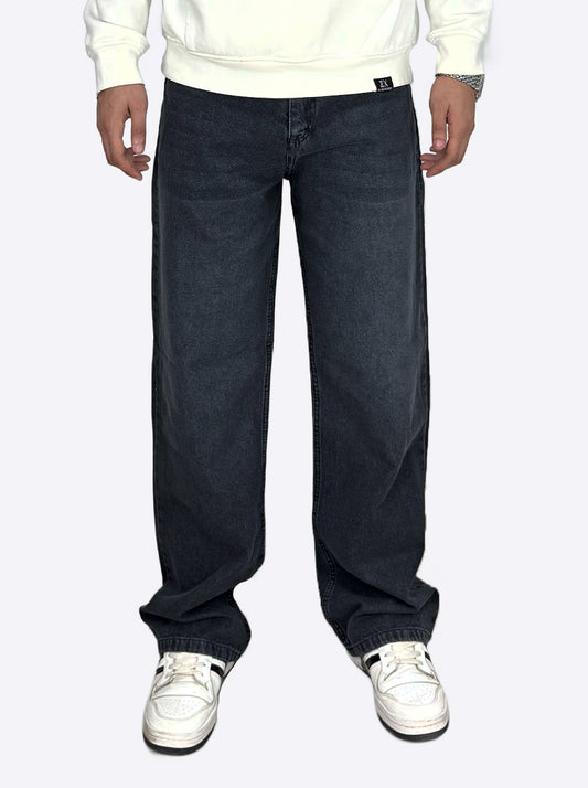 Wide Leg Cotton Jeans, Dark Gray