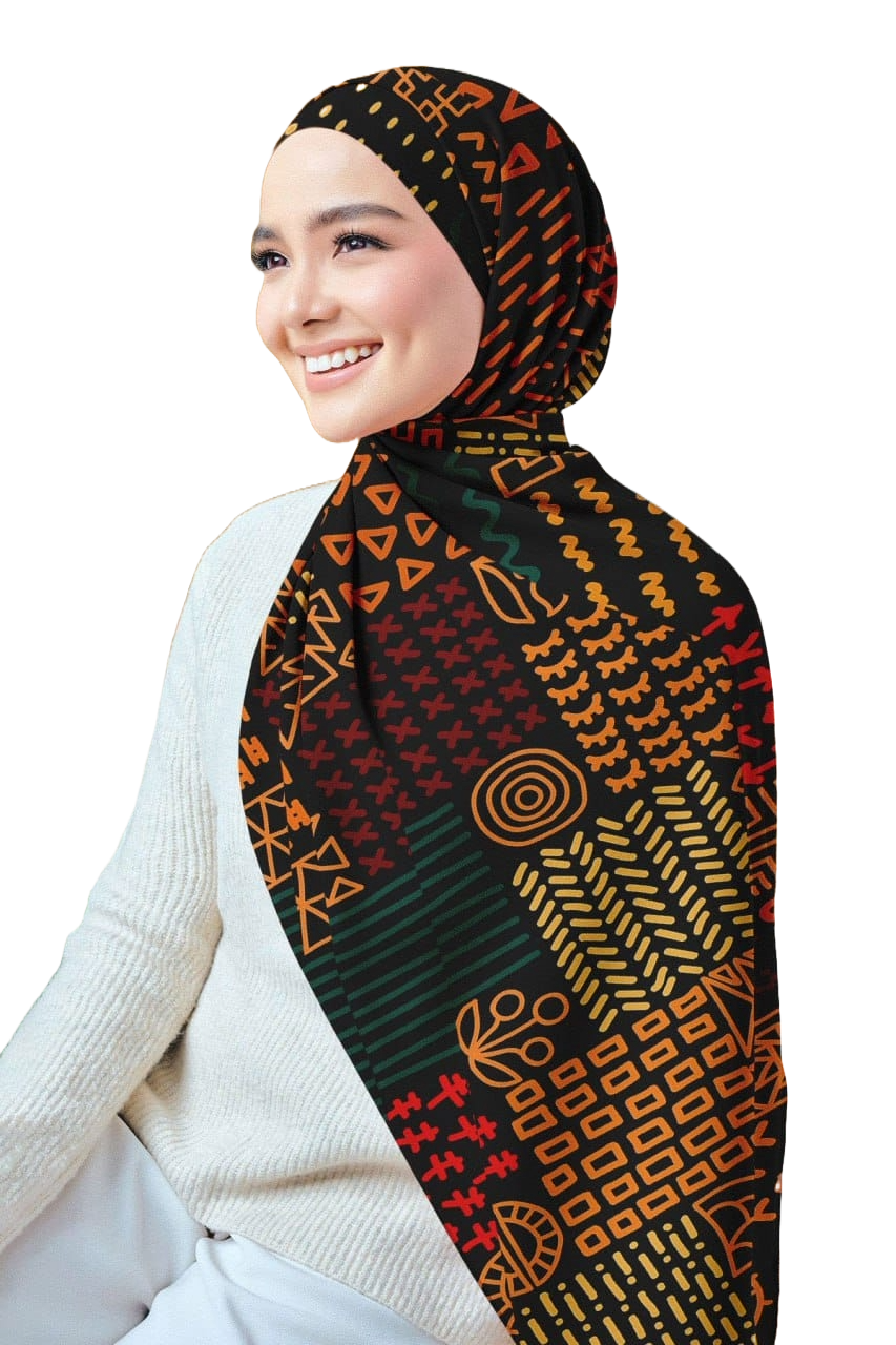 Afro Printed Chiffon Crepe Scarf