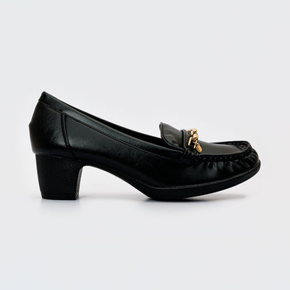 Golden Detail Moccasin Heeled Shoes