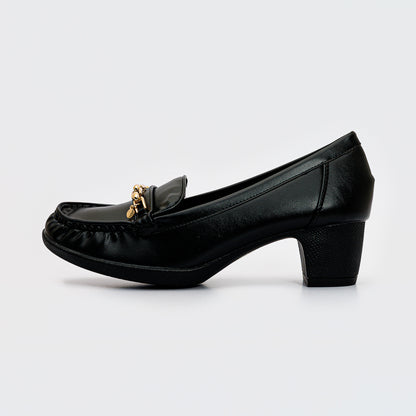 Golden Detail Moccasin Heeled Shoes