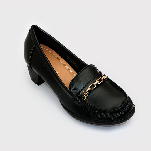 Golden Detail Moccasin Heeled Shoes