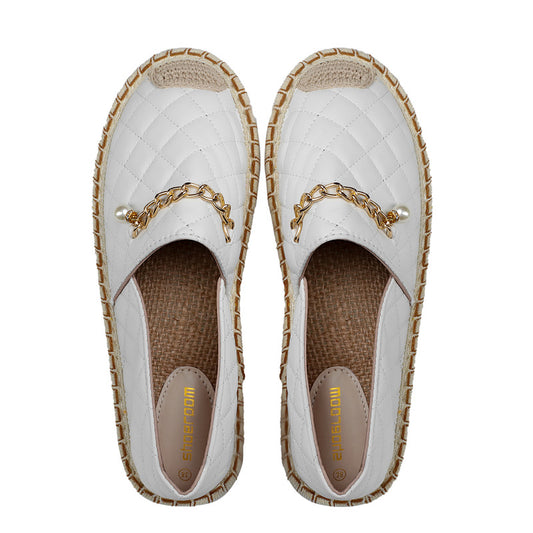 حذاء باليرينا جلد بخياطات وسلسلة علوية