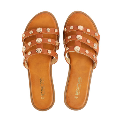 Studded Leather Flat Slipper