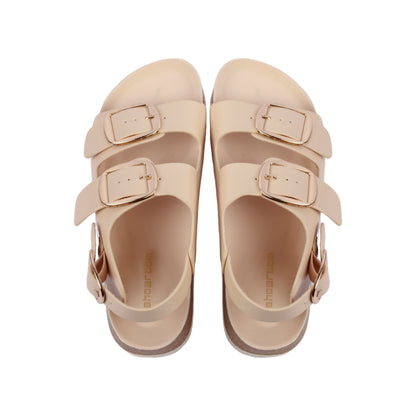 صندل جلدي ناعم مزود بإبزيم مزدوج أمامي