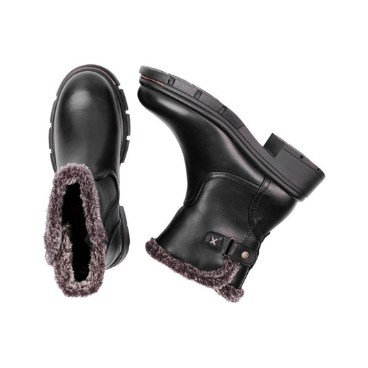 حذاء نصف بوت جلدي مبطن بالفرو