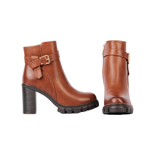 Side Zipper Soft Leather Half Boot