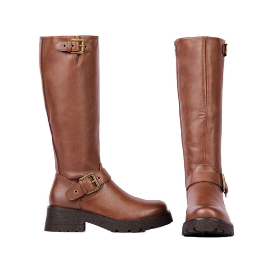 Decorative Buckle Knee High Boot