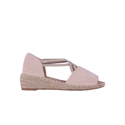 Wedge Suede Sandal with Cross Elastic