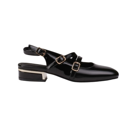 Patent Leather Double Buckle Shoes