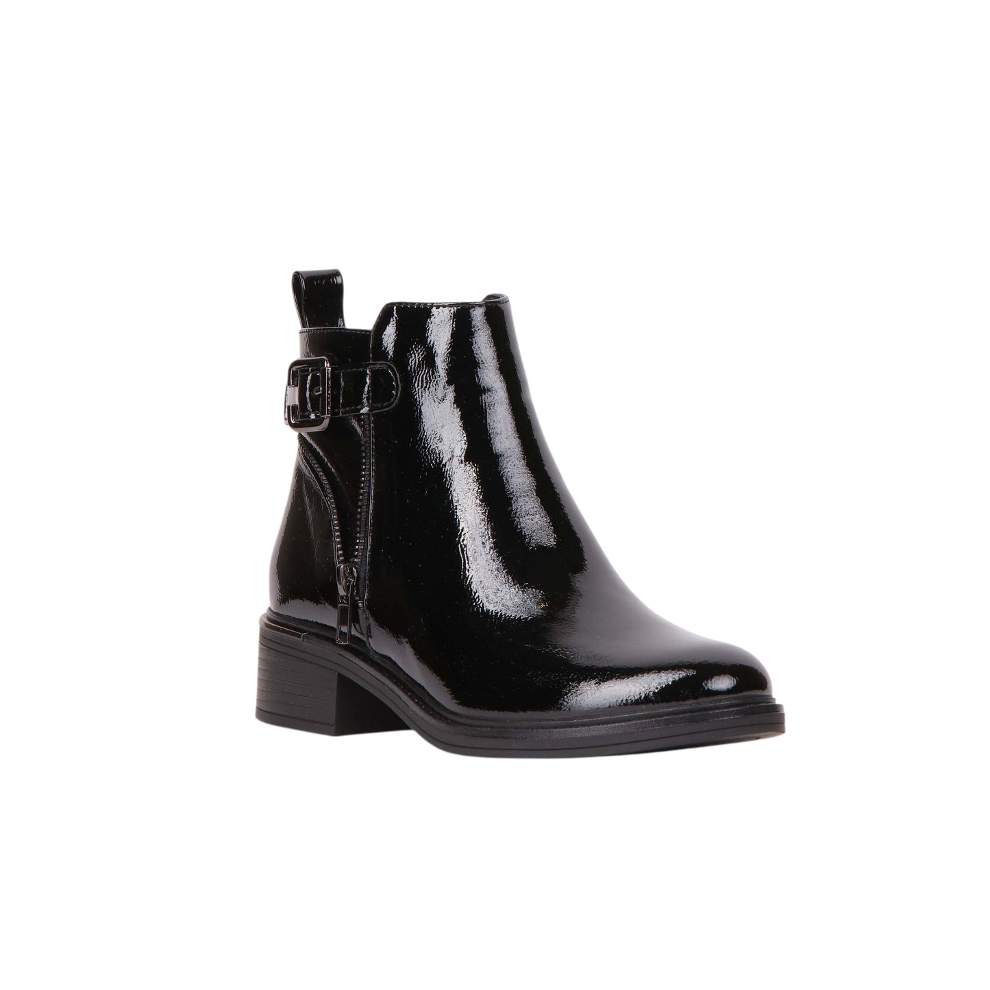 Patent Leather Side Buckle Ankle Boot