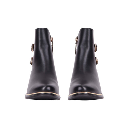 Leather Ankle Boot with Golden Trim