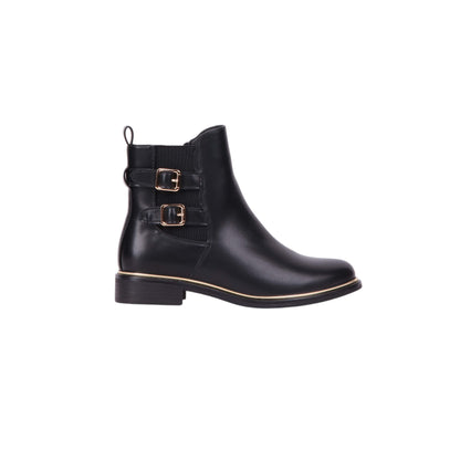Leather Ankle Boot with Golden Trim