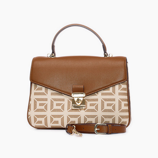 Twist Lock Printed Handbag