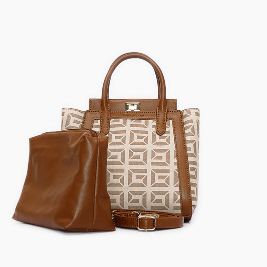 حقيبة يد مطبوعة بقفل ملتوي مع جيب داخلي