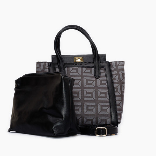 حقيبة يد مطبوعة بقفل ملتوي مع جيب داخلي