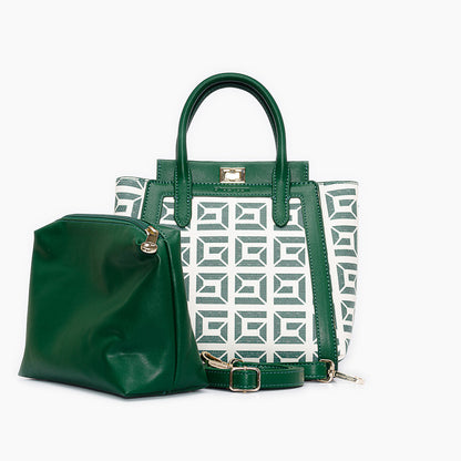 حقيبة يد مطبوعة بقفل ملتوي مع جيب داخلي